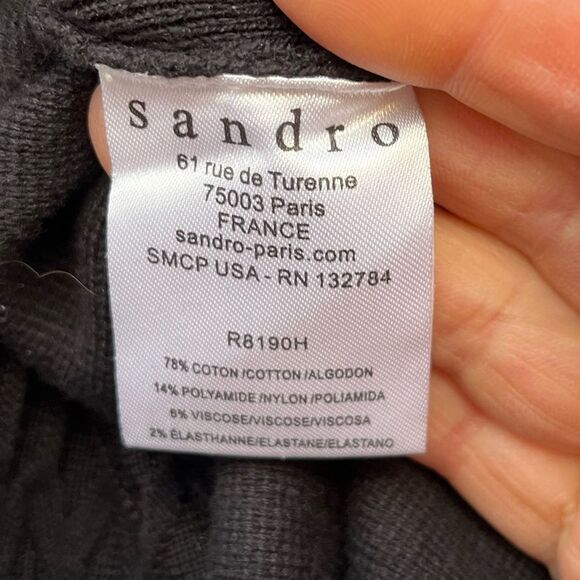 Sandro high end black knee length long sleeve knitted dress, front decor, size1 - Picture 10 of 10